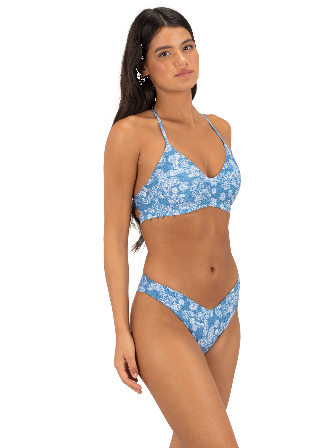 Denim Paisley V Front Skimpy Bottom in Denim Paisley