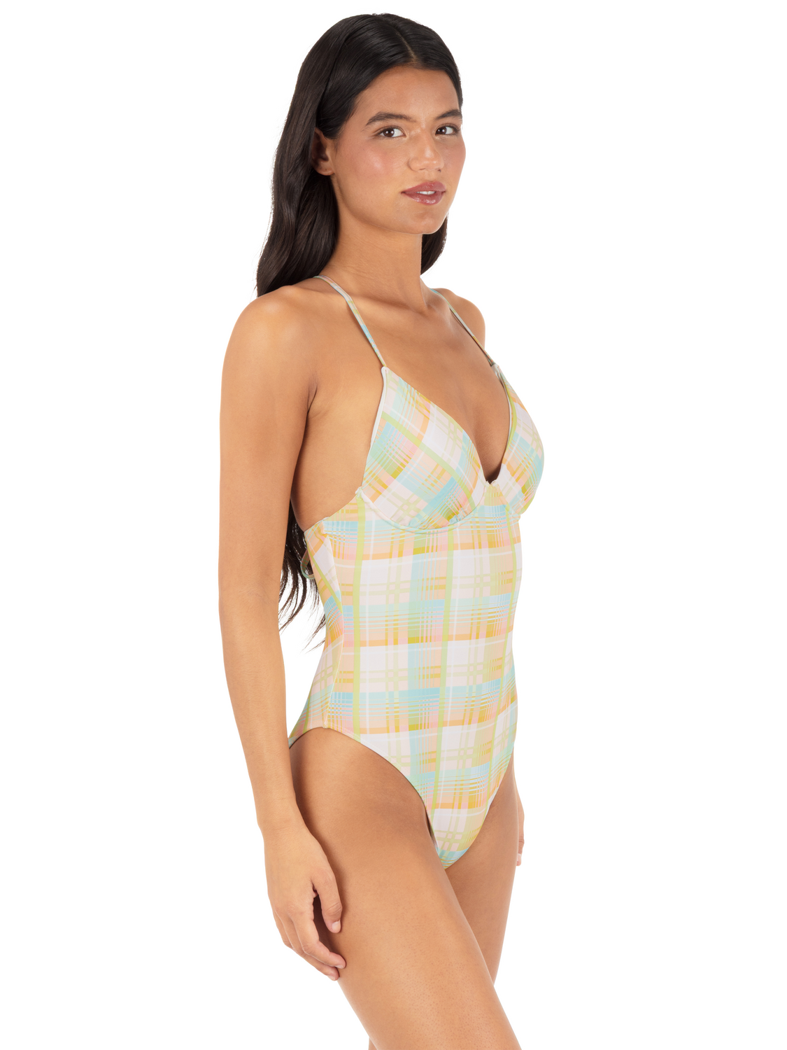 Vacay Plaid Soft Cup Moderate One Piece in Vacay Plaid / Electric Lime