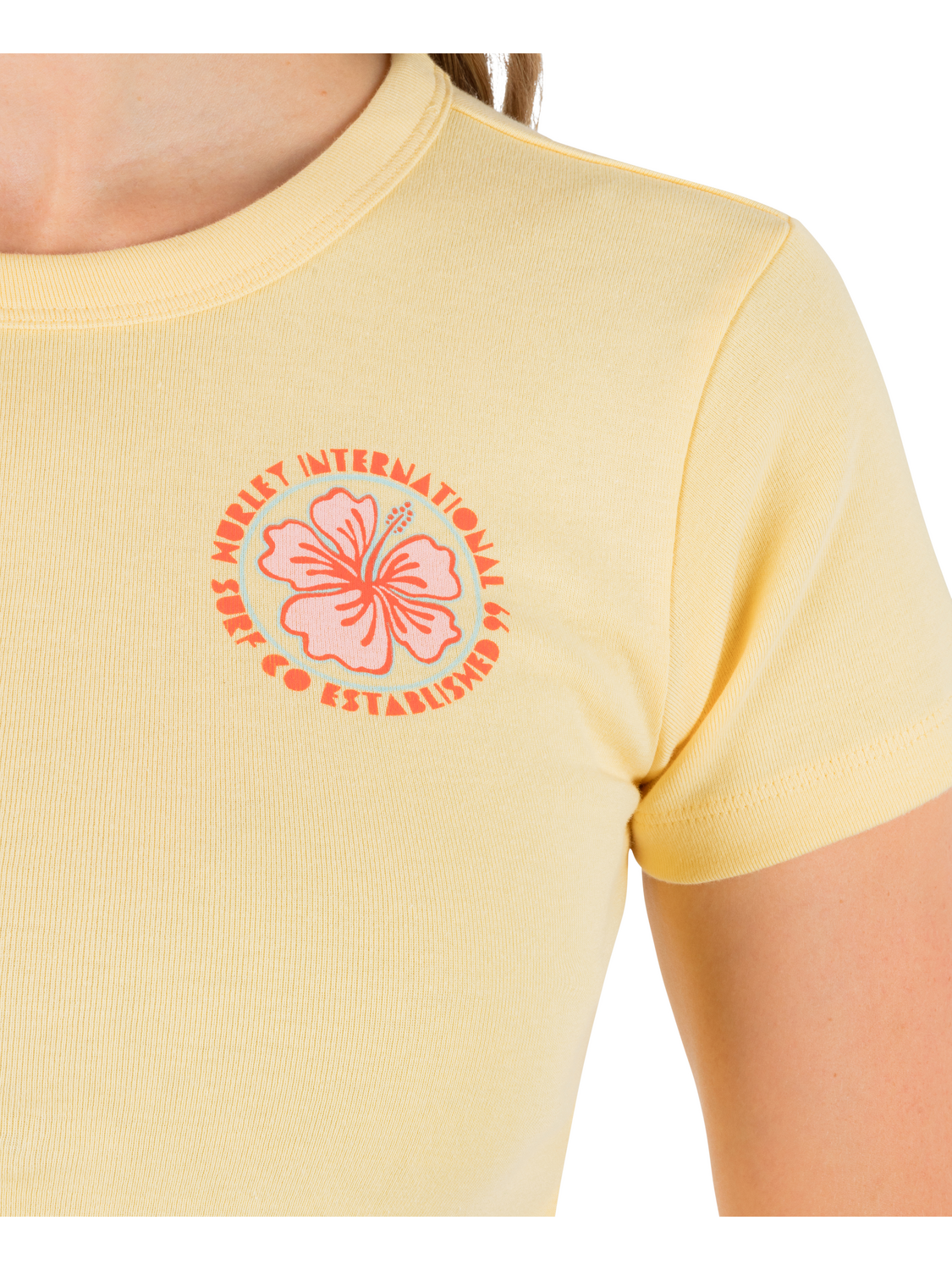 Hibiscus Stamp Baby Tee in Golden Haze