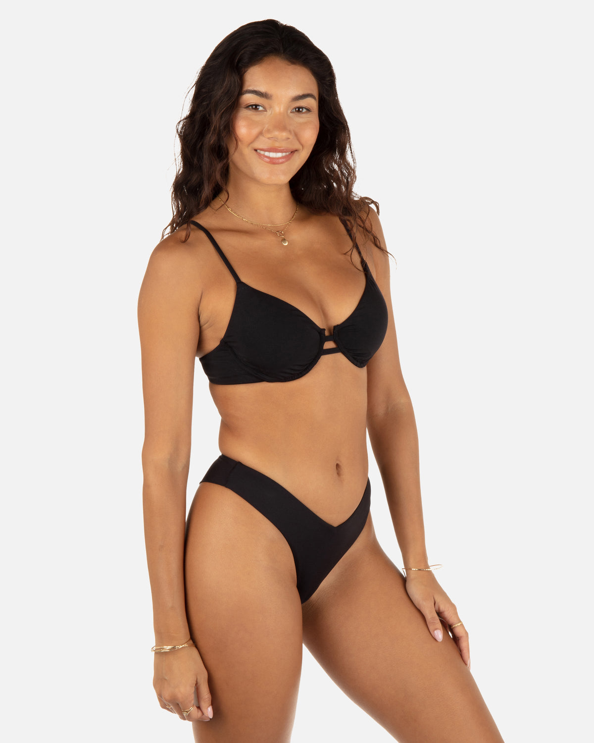 Solid Tab Underwire Bra in Black