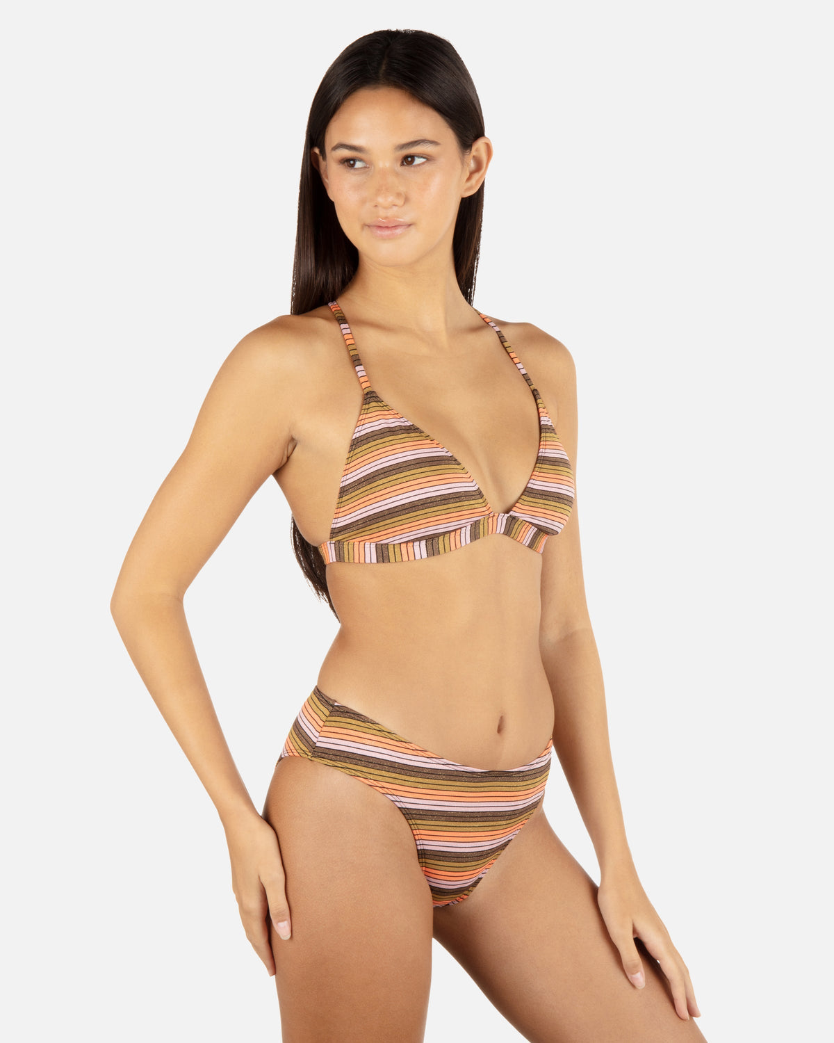 Sunset Shine Stripe Mid Rise Cheeky Bottom in Sunrise Pink