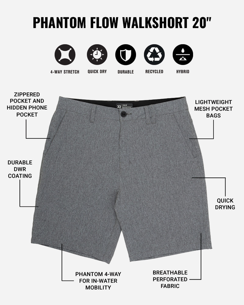 Phantom Flow Walkshort 20" in BLACK HEATHER
