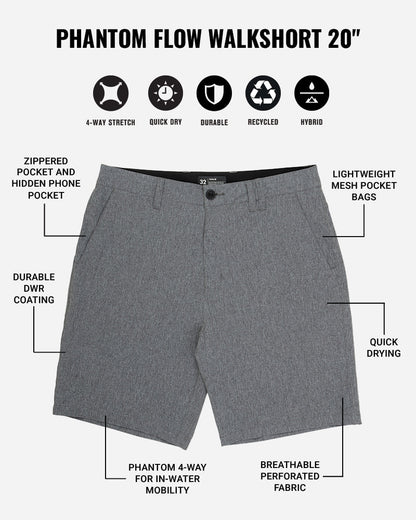 Phantom Flow Walkshort 20" in BLACK HEATHER
