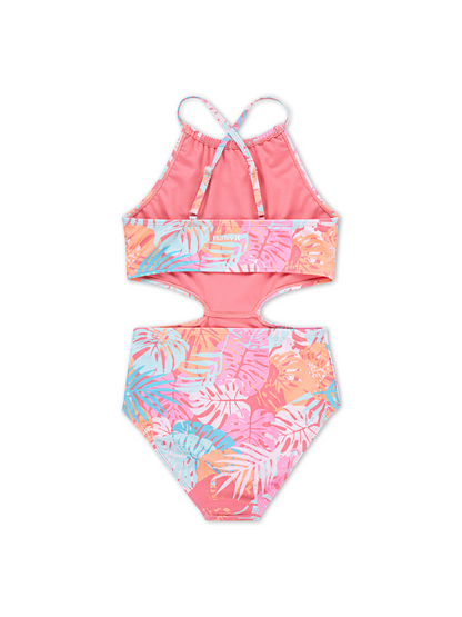 Girls' Halter Monokini in Sunset Coral/ Multi