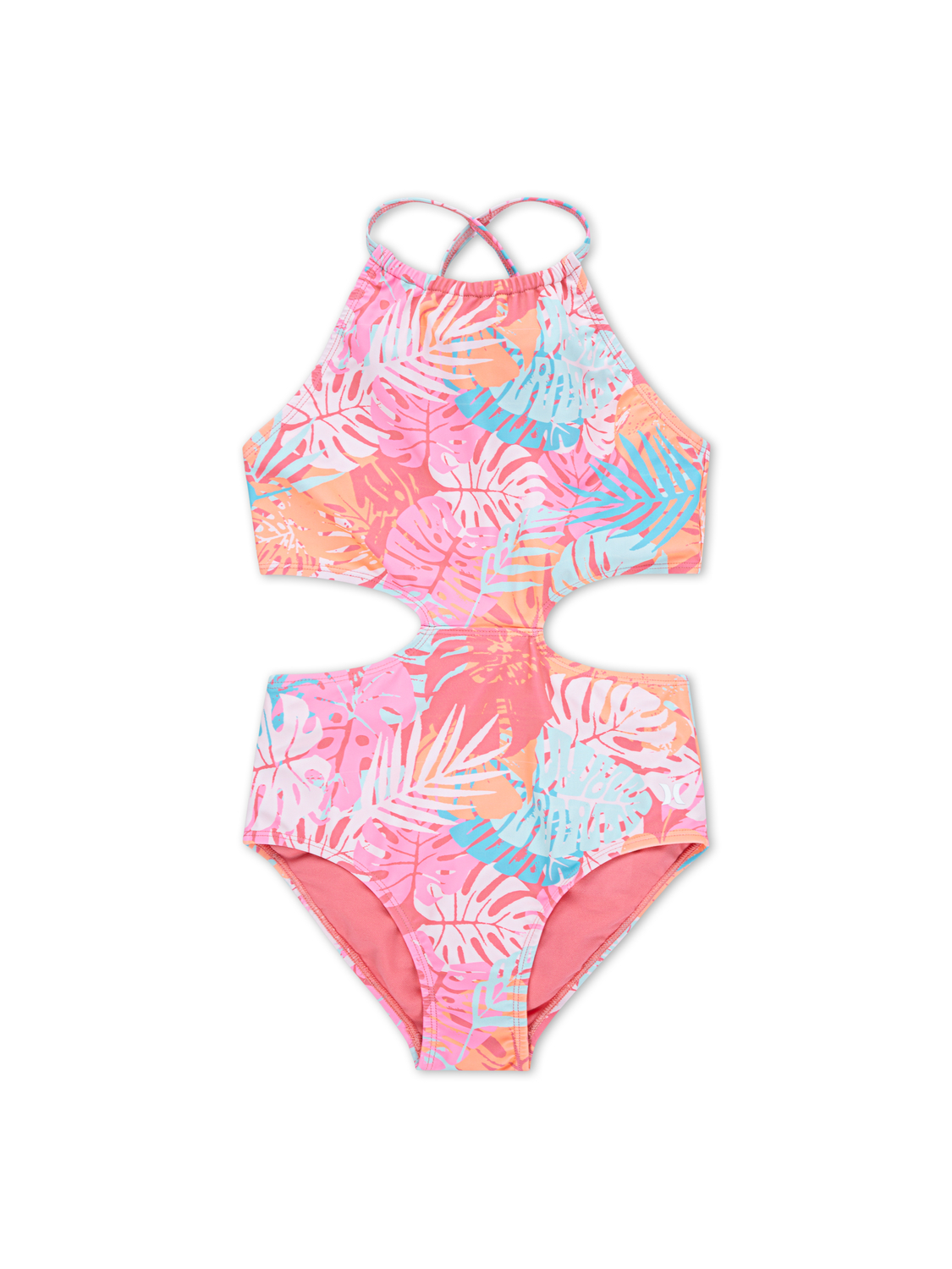 Girls' Halter Monokini in Sunset Coral/ Multi