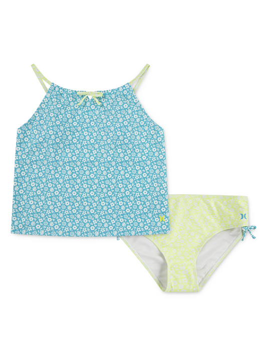 Girls' 2 Piece Tankini Swim Set in Turquoise Waves / Cool Matcha