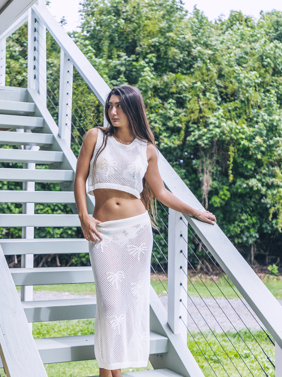 Embroidered Crochet Skirt in Egret
