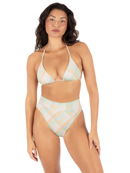 Vacay Plaid Cheeky High Waist Bottom in Vacay Plaid / Electric Lime