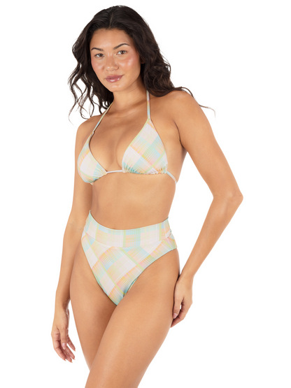 Vacay Plaid Cheeky High Waist Bottom in Vacay Plaid / Electric Lime