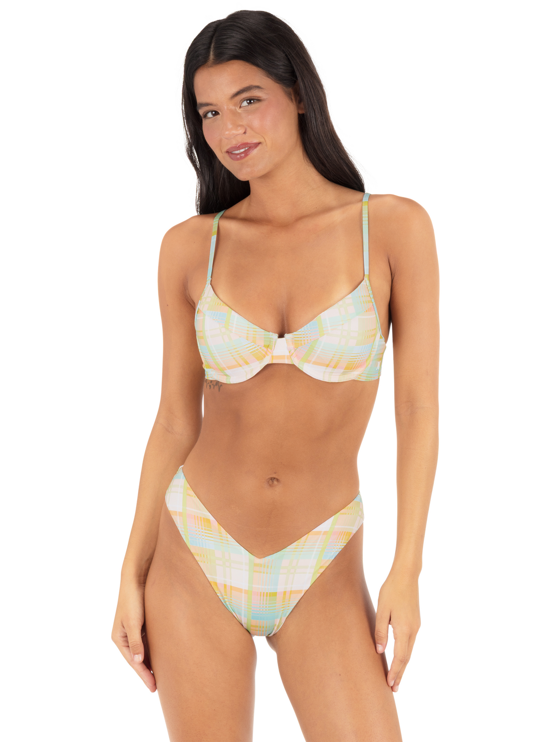 Vacay Plaid V-Front Skimpy in Vacay Plaid / Electric Lime