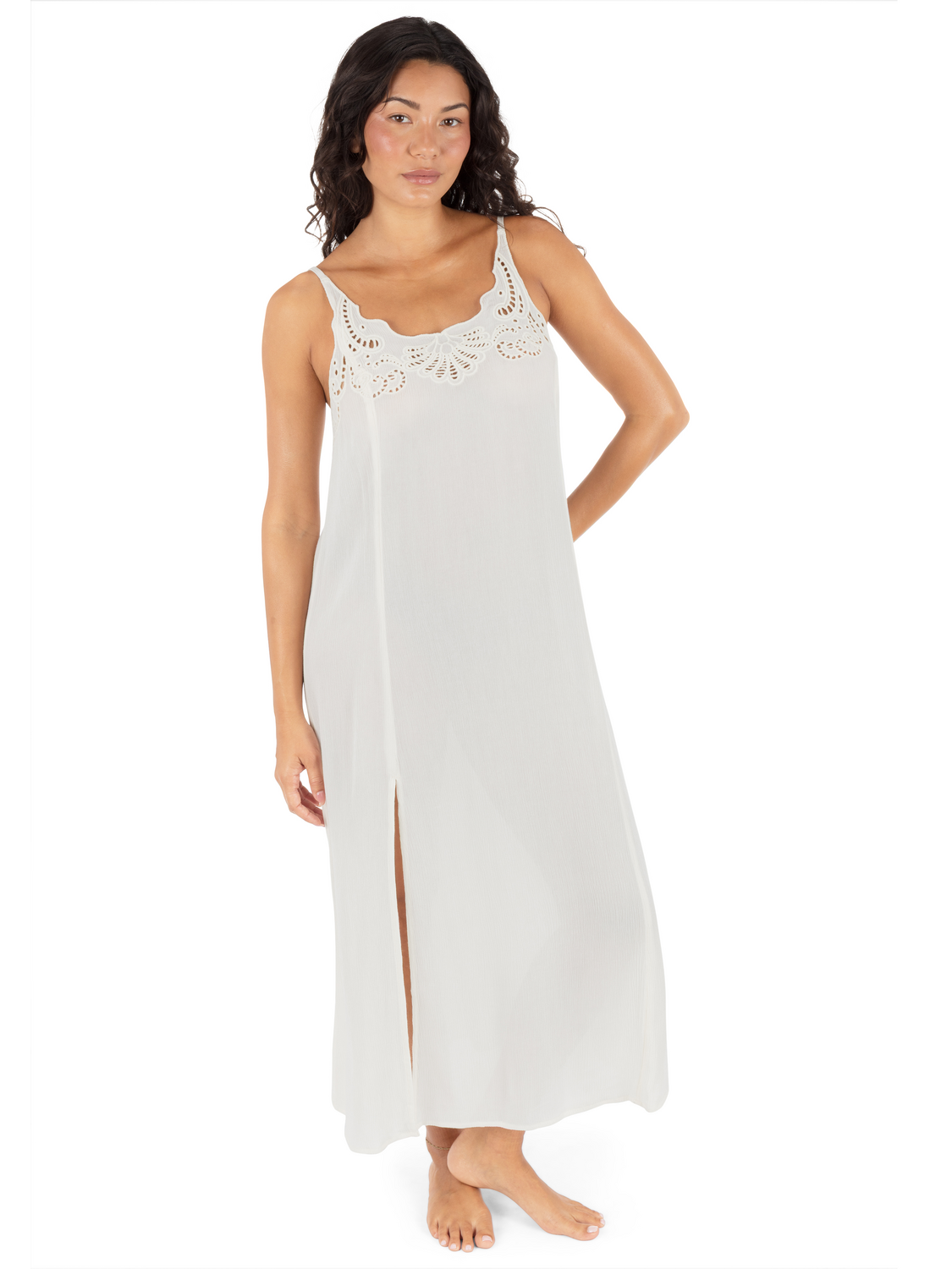Embroidered Midi Dress in Coconut