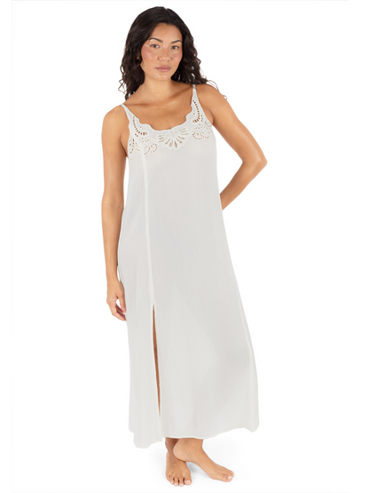 Embroidered Midi Dress in Coconut