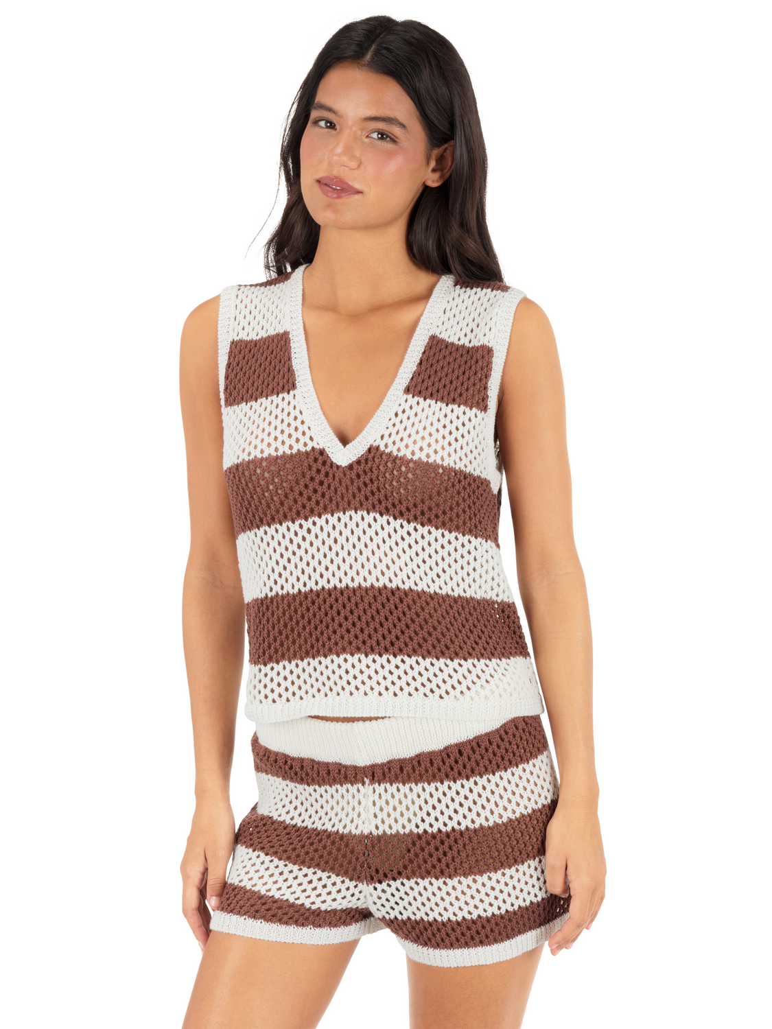 Stripe Crochet Vest in Knit Stripe / Rosewood