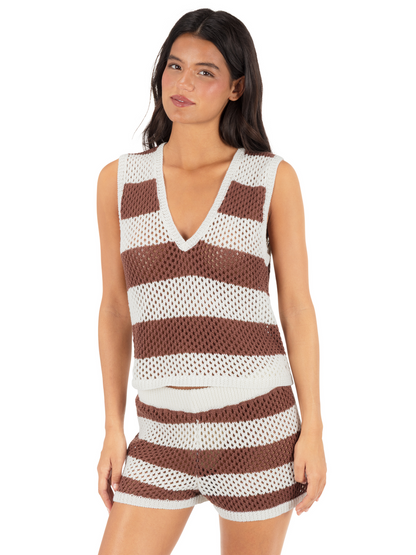 Stripe Crochet Vest in Knit Stripe / Rosewood
