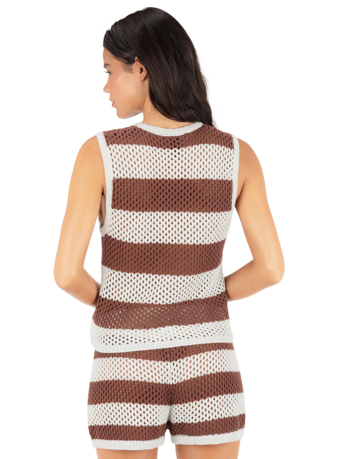Stripe Crochet Vest in Knit Stripe / Rosewood