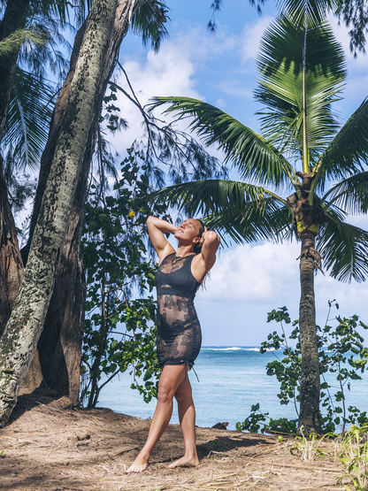 Daisy Mesh Mini Dress in Daisy Mesh / Black