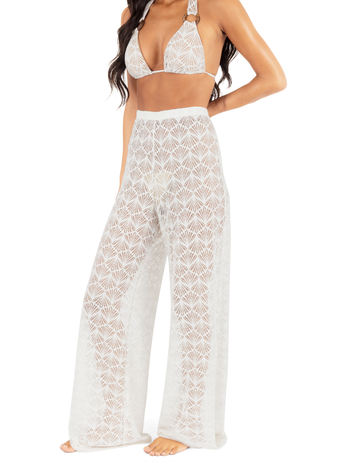 Shell Crochet Beach Pant in Egret