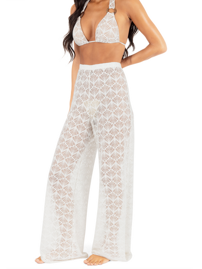 Shell Crochet Beach Pant in Egret
