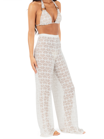 Shell Crochet Beach Pant in Egret