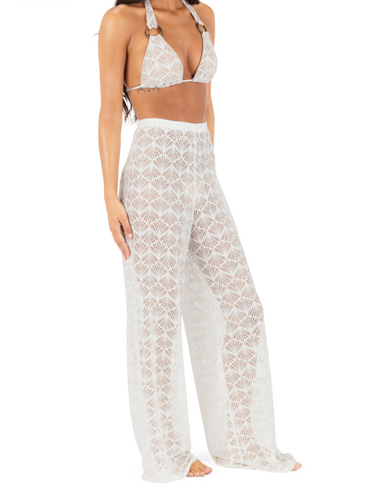Shell Crochet Beach Pant in Egret