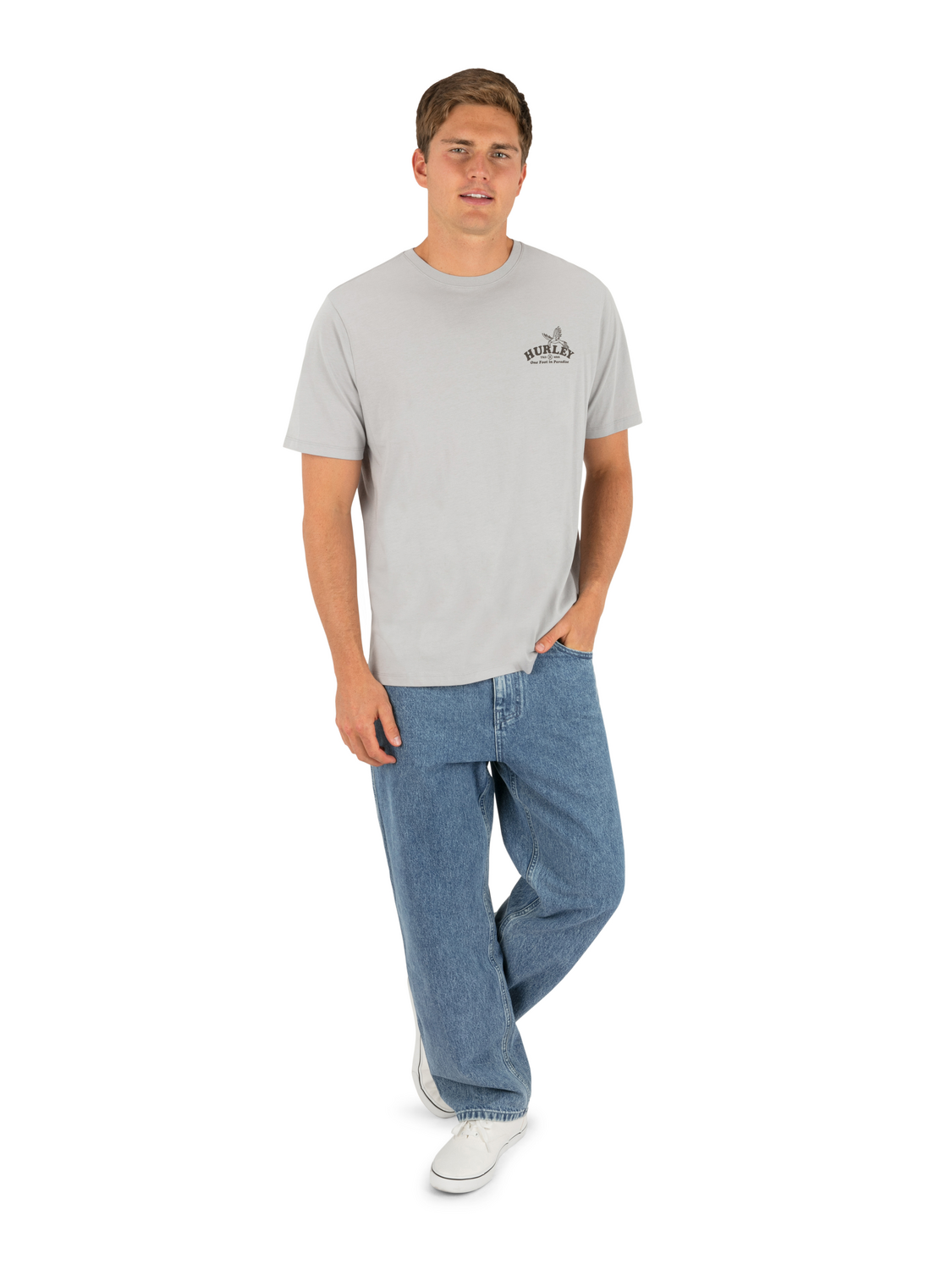One Foot In Paradise Short Sleeve in Light Stone Grey