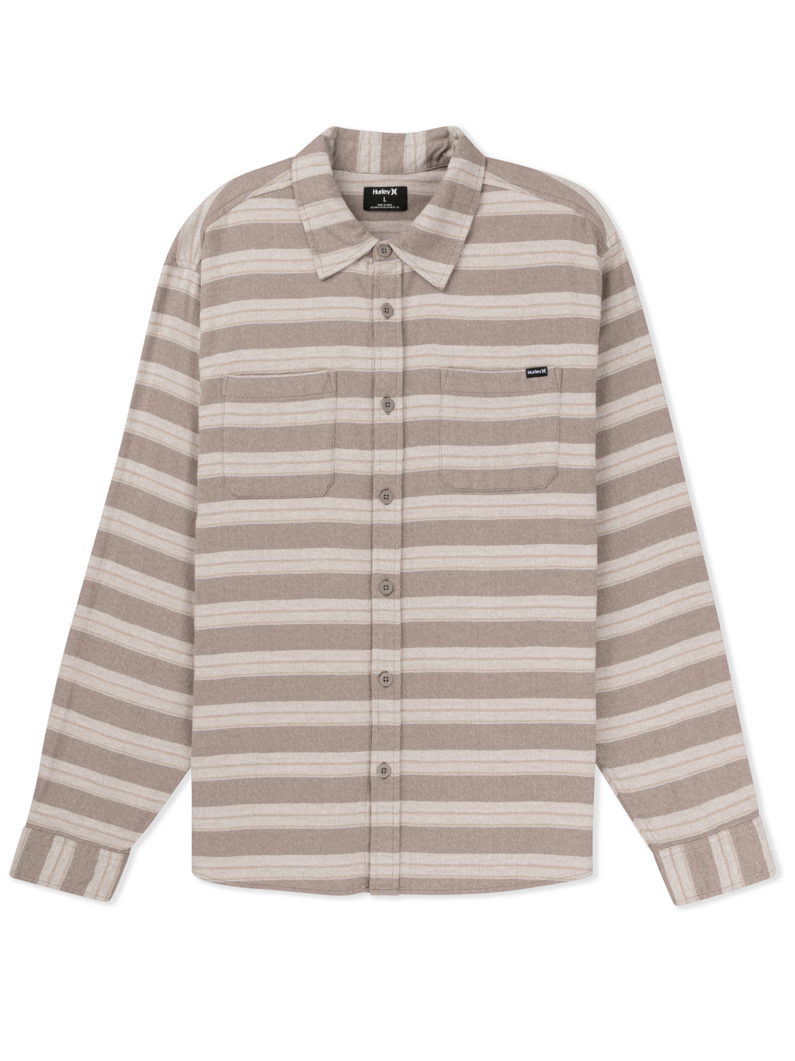 Eugene Stripe Flannel Long Sleeve in Olive Grey