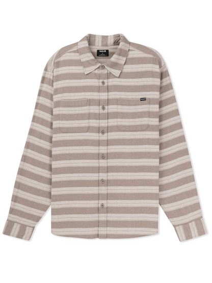 Eugene Stripe Flannel Long Sleeve in Olive Grey