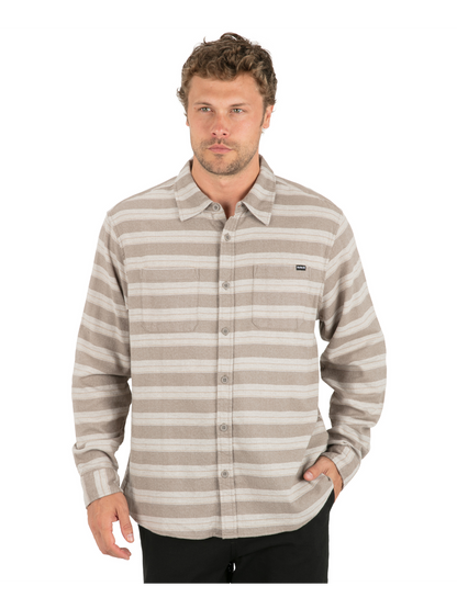 Eugene Stripe Flannel Long Sleeve in Olive Grey