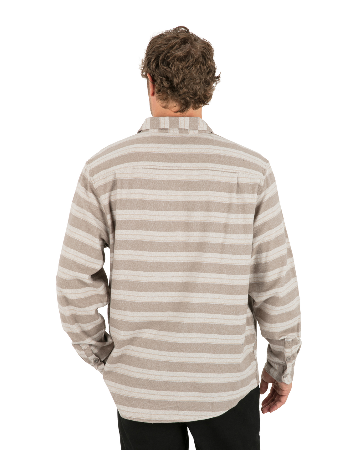 Eugene Stripe Flannel Long Sleeve in Olive Grey