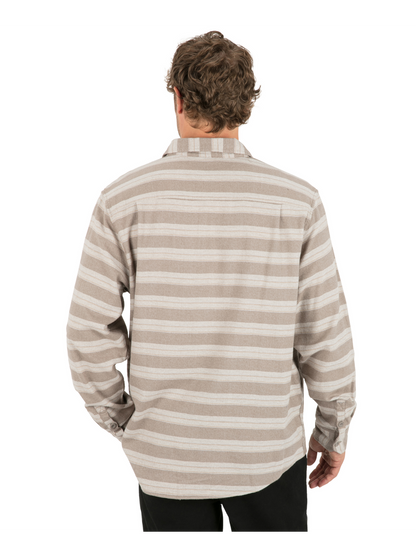 Eugene Stripe Flannel Long Sleeve in Olive Grey