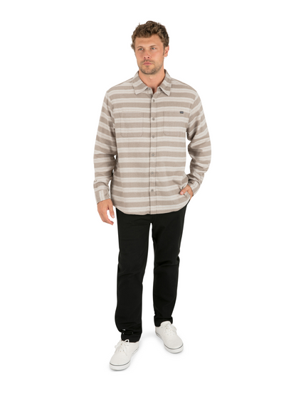 Eugene Stripe Flannel Long Sleeve in Olive Grey