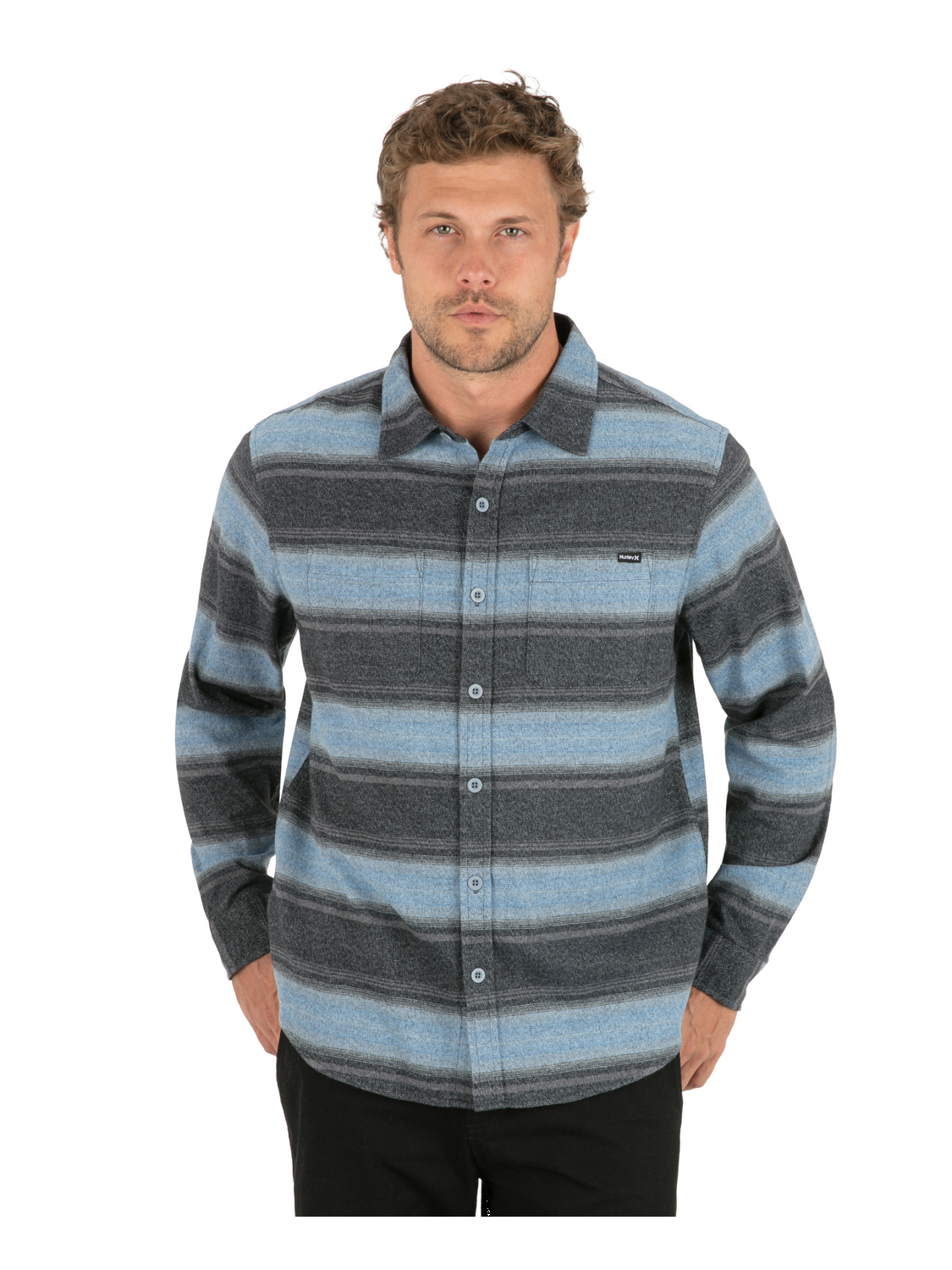 Eugene Stripe Flannel Long Sleeve in Aquifer