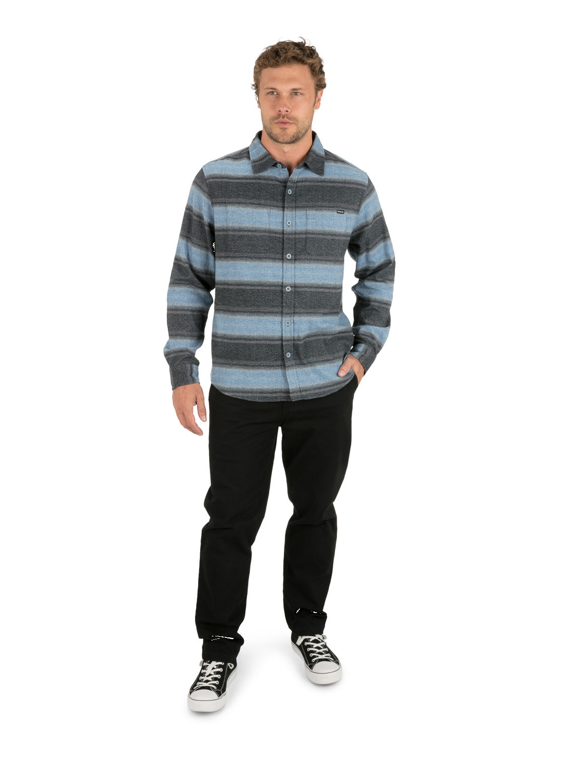 Eugene Stripe Flannel Long Sleeve in Aquifer