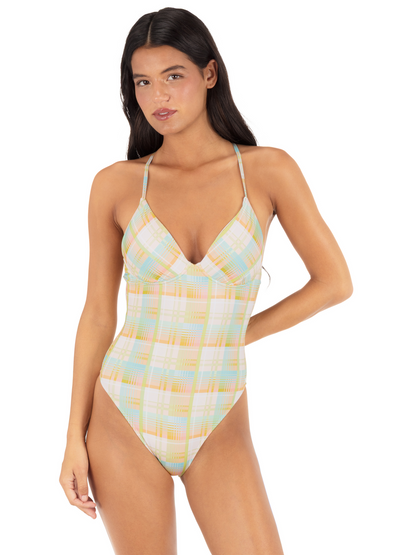 Vacay Plaid Soft Cup Moderate One Piece in Vacay Plaid / Electric Lime
