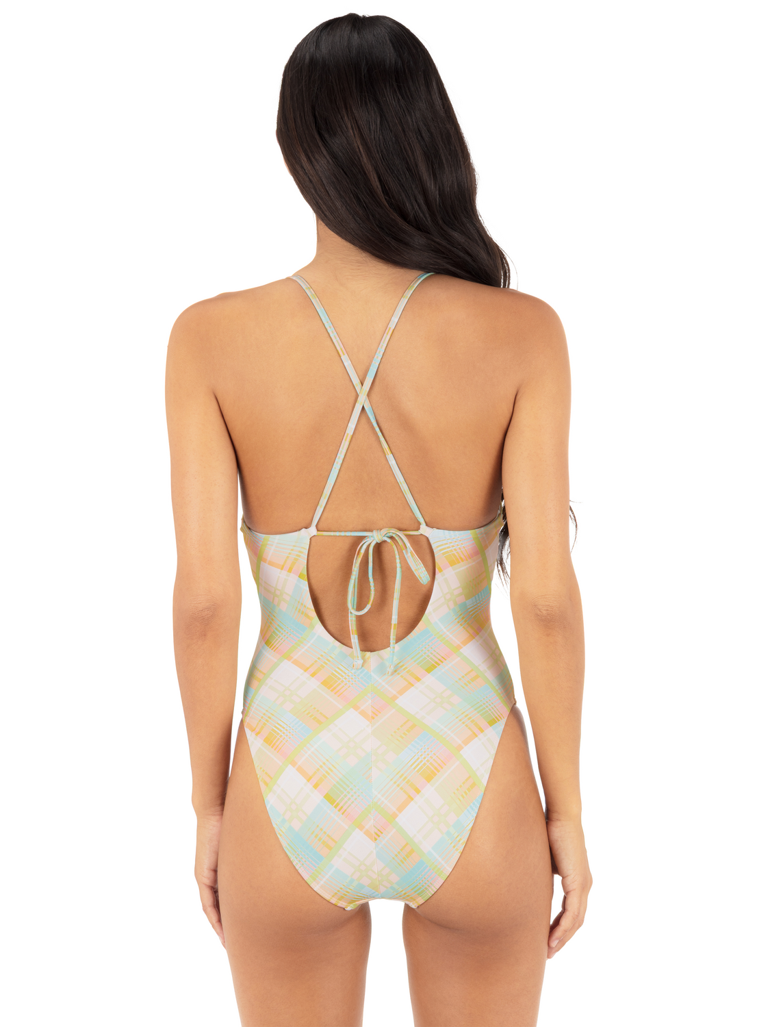 Vacay Plaid Soft Cup Moderate One Piece in Vacay Plaid / Electric Lime