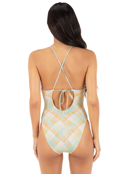 Vacay Plaid Soft Cup Moderate One Piece in Vacay Plaid / Electric Lime
