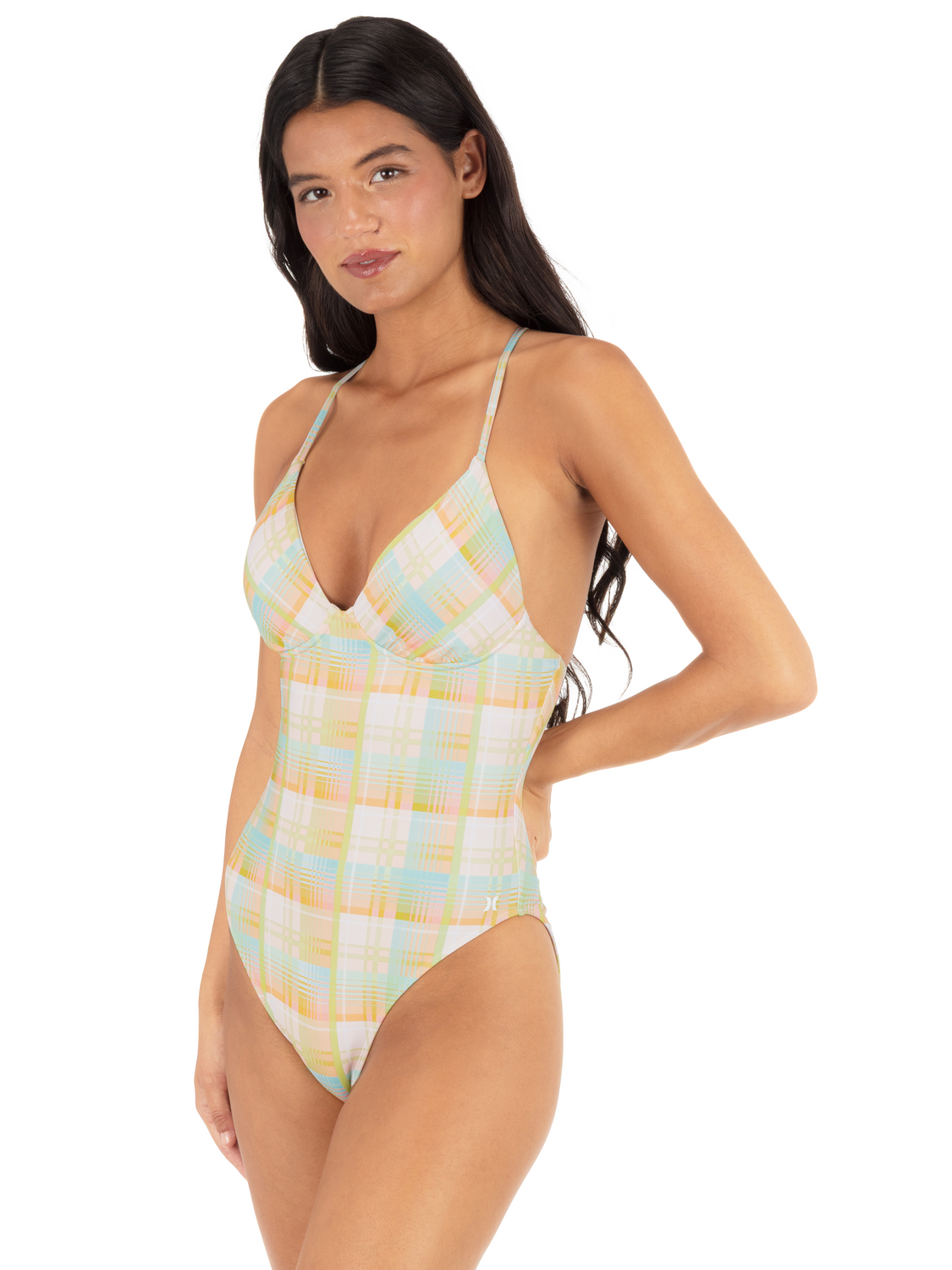 Vacay Plaid Soft Cup Moderate One Piece in Vacay Plaid / Electric Lime