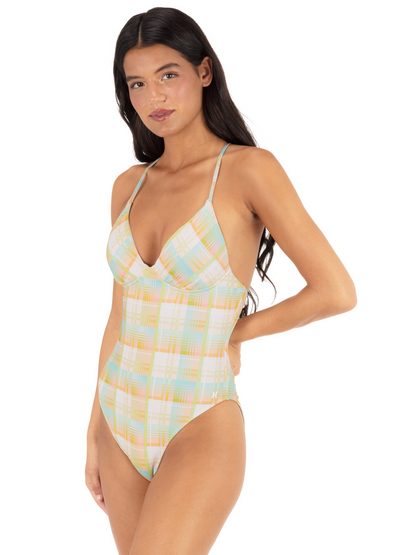 Vacay Plaid Soft Cup Moderate One Piece in Vacay Plaid / Electric Lime