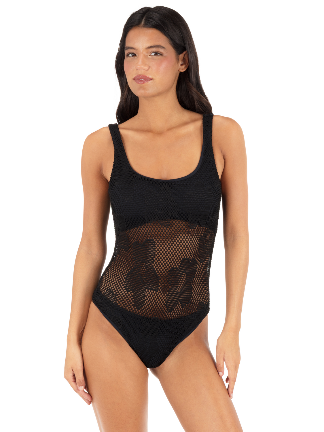 Daisy Mesh Moderate One Piece in Daisy Mesh / Black