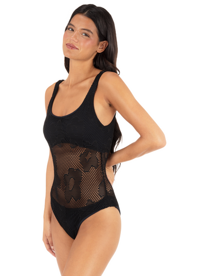 Daisy Mesh Moderate One Piece in Daisy Mesh / Black