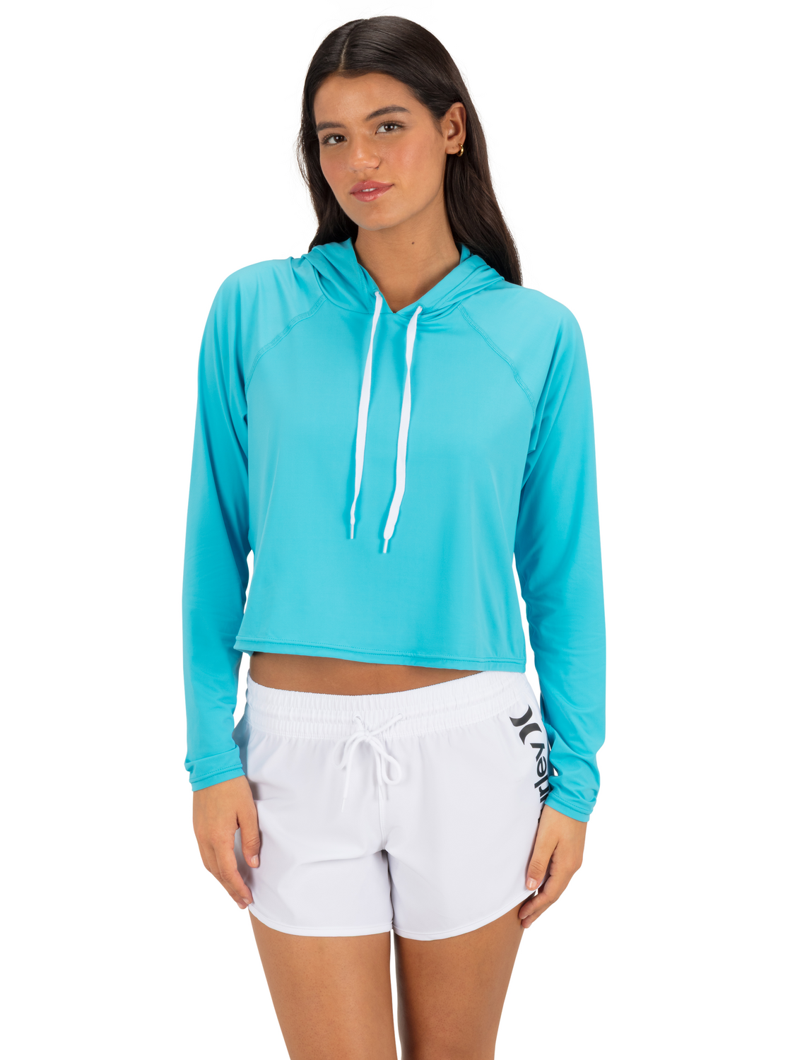 One & Only Solid Long Sleeve Hooded Rashguard in Surf Blue
