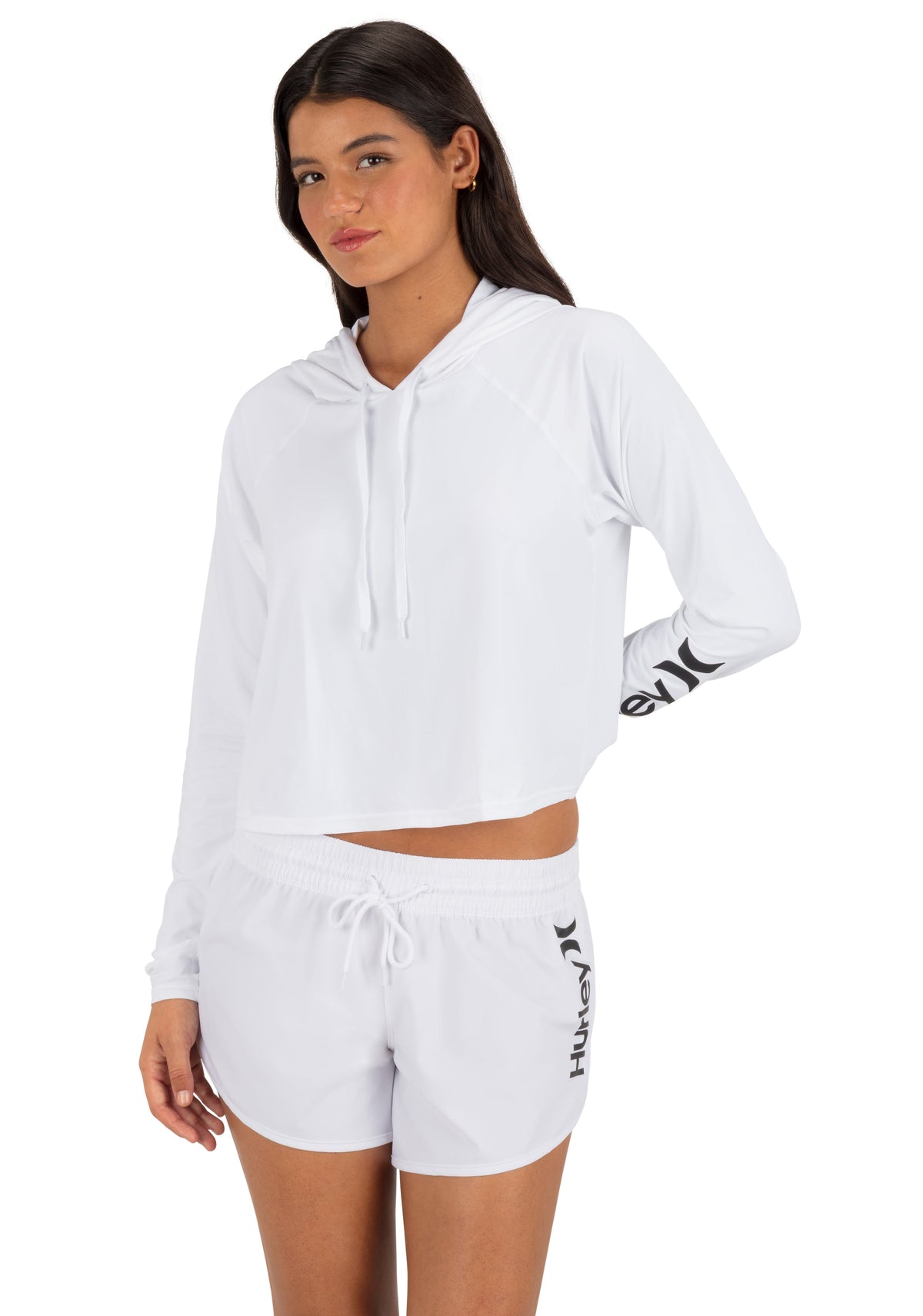 One & Only Solid Long Sleeve Hooded Rashguard in White