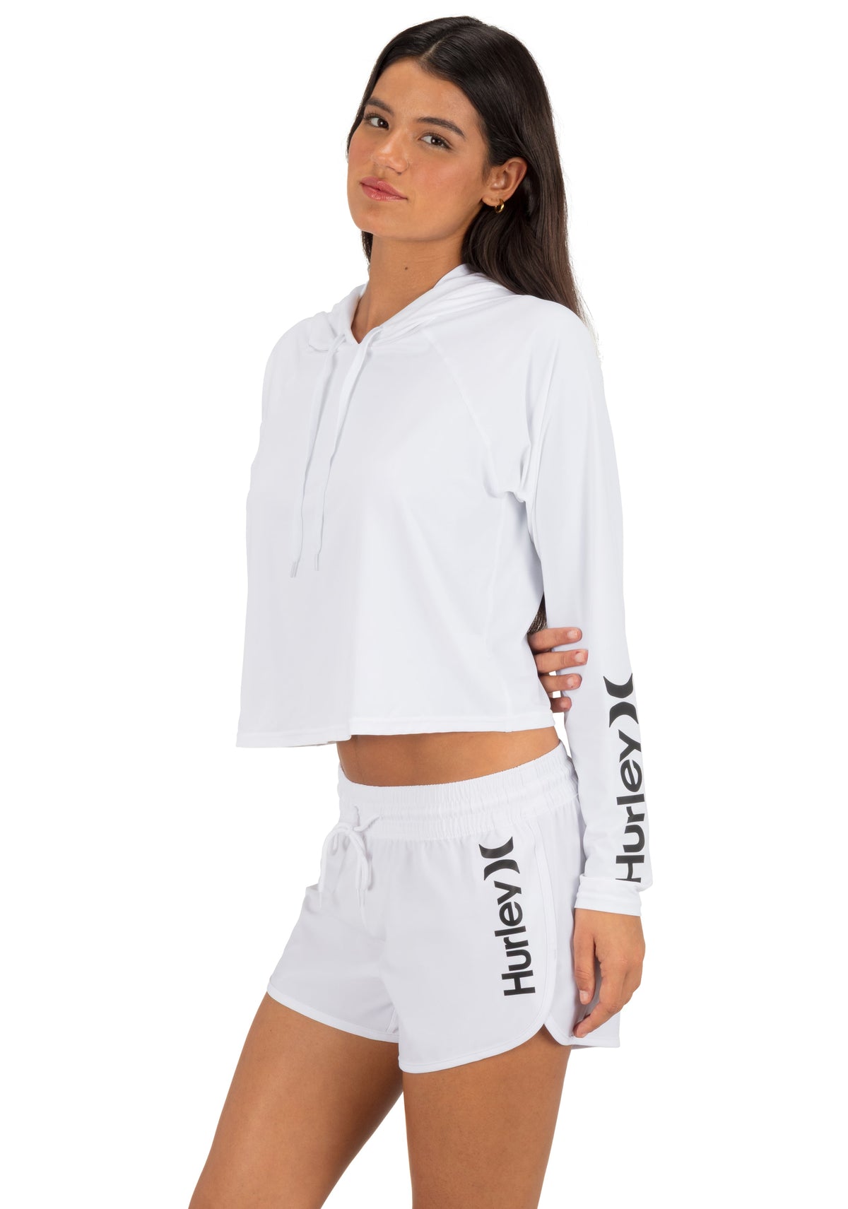 One & Only Solid Long Sleeve Hooded Rashguard in White