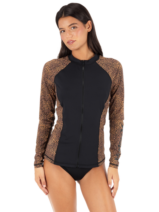 Soft Spot Long Sleeve Front Zip Rashguard in Soft Spot / Mole / Black