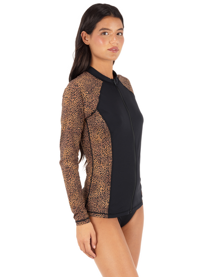 Soft Spot Long Sleeve Front Zip Rashguard in Soft Spot / Mole / Black