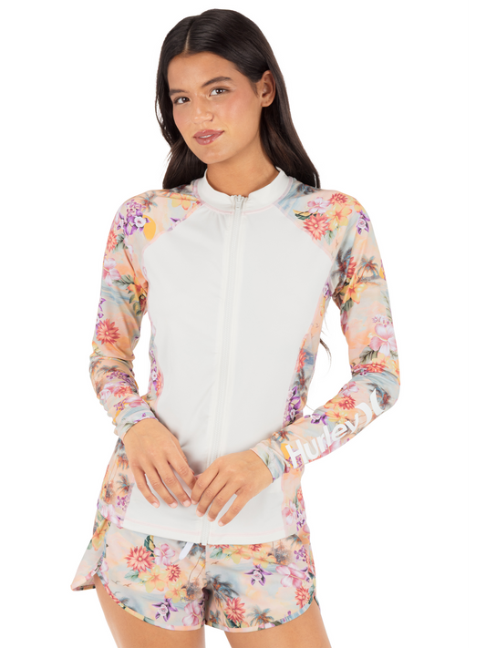 Scenic Sunset Long Sleeve Front Zip Rashguard in Scenic Sunset / Mystic Dawn