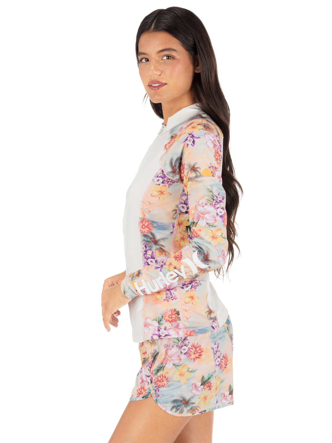 Scenic Sunset Long Sleeve Front Zip Rashguard in Scenic Sunset / Mystic Dawn