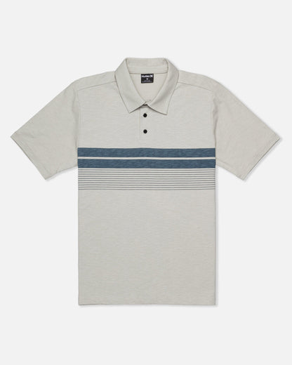 Printed Stripe Slub Short Sleeve Polo in Bone