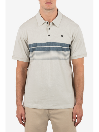 Printed Stripe Slub Short Sleeve Polo in Bone