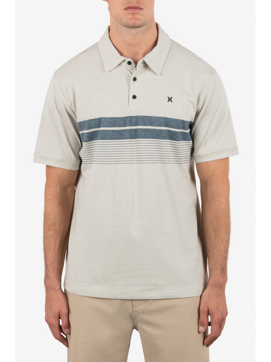 Printed Stripe Slub Short Sleeve Polo in Bone